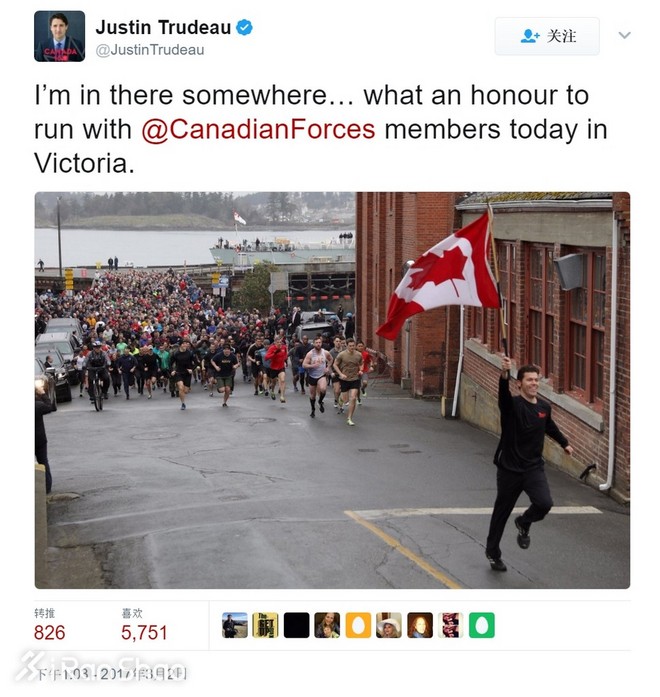 人物 | 23分钟轻松跑完5公里 加拿大总理再秀跑步实力